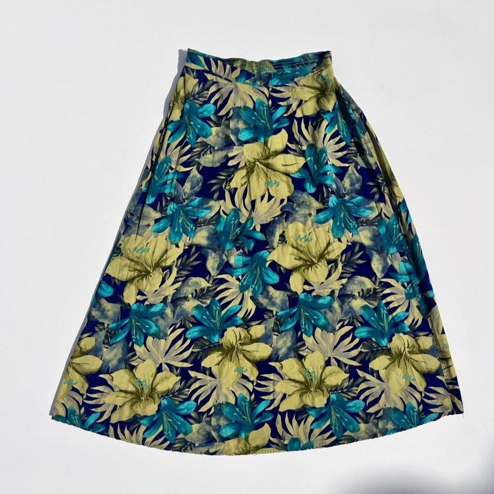 90s Vintage Clio Skirt High Waist A Line Floral Print Size XS Green